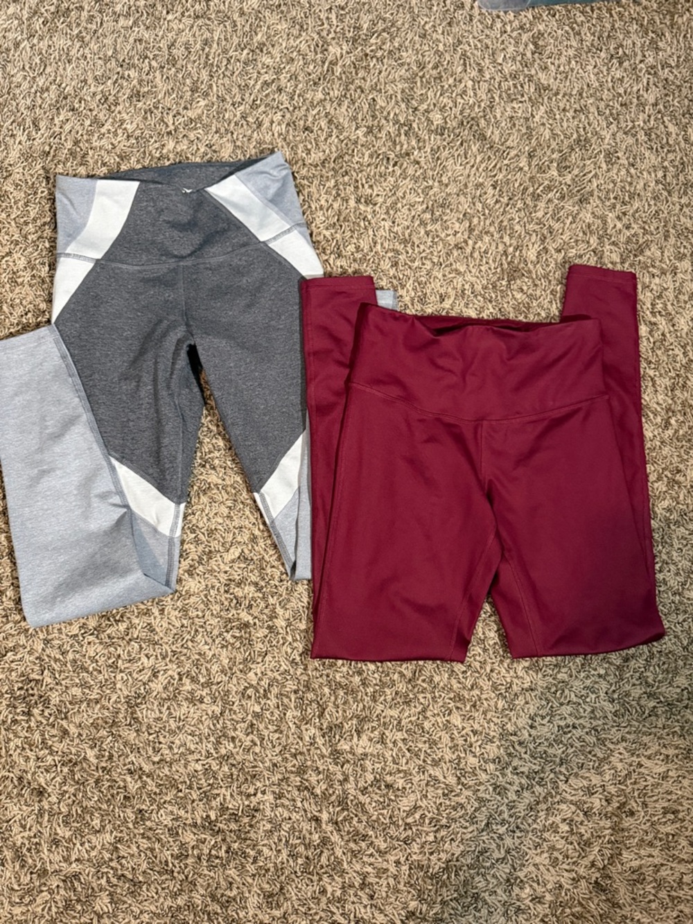 Plum shiny Maroon Leggings and Dark/light gray legging bundle